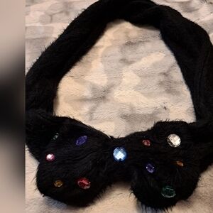 Faux Fur Scarf With A Bow & Gems